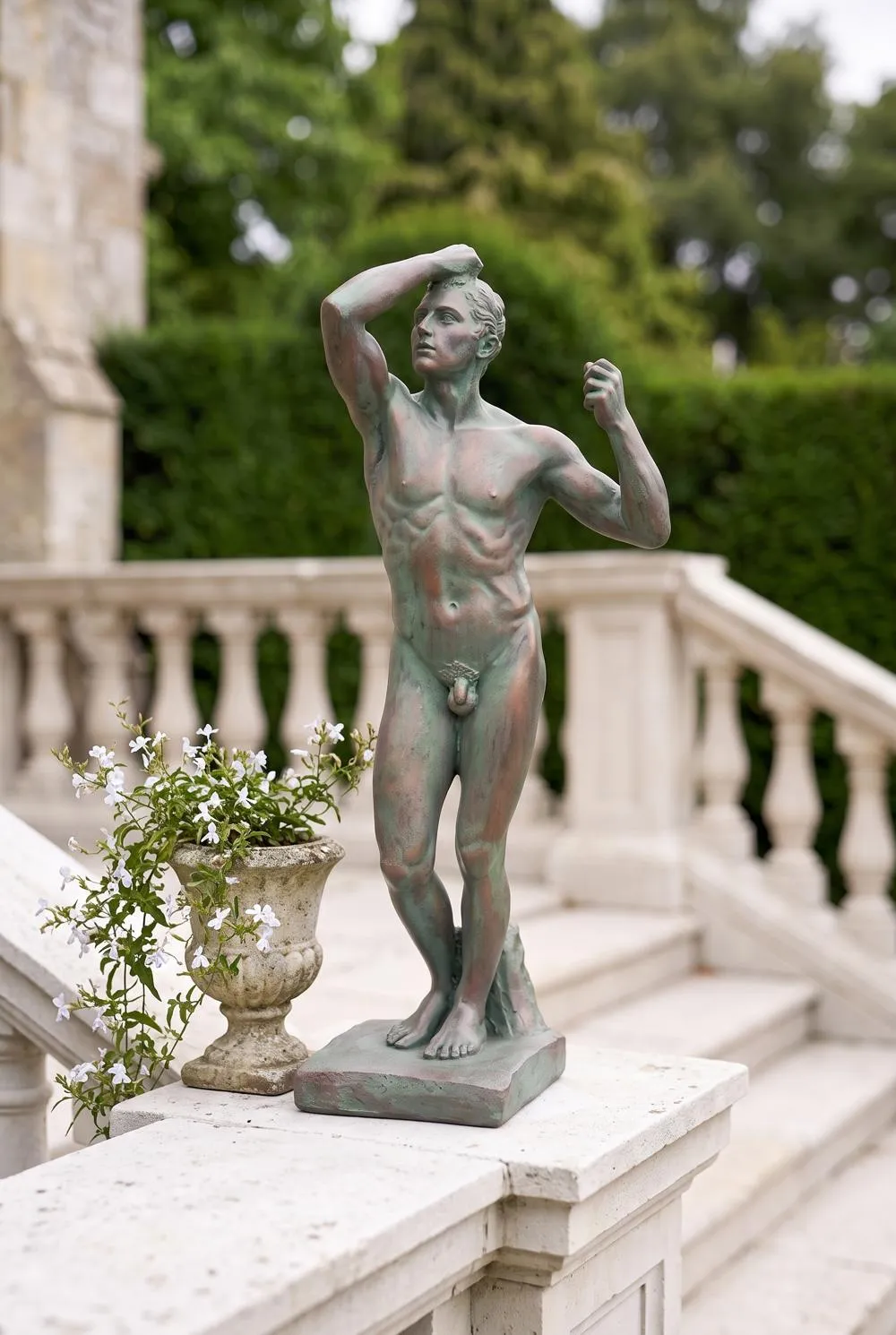 The Bronze Age Nude Male Statue (1877): Faux Bronze Verdigris
