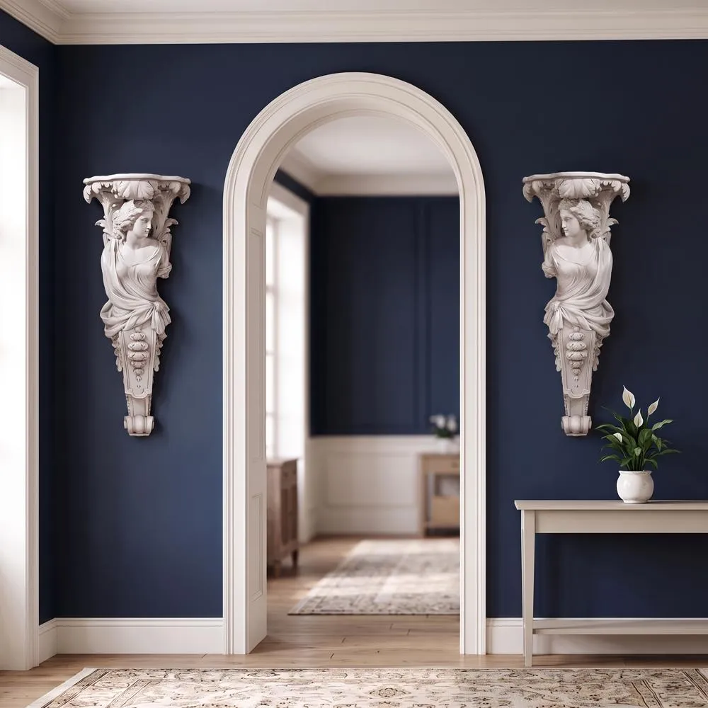 French Baroque Caryatid Wall Sculptures: Set of Two