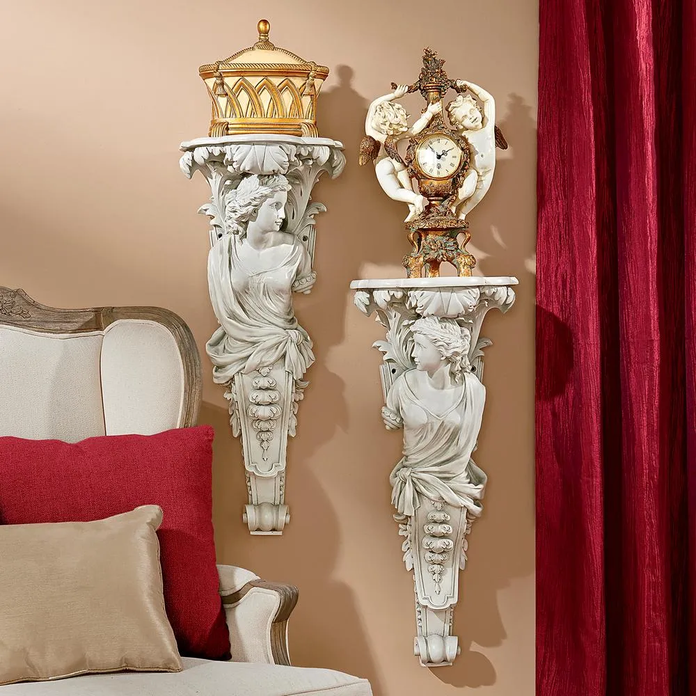 French Baroque Caryatid Wall Sculptures: Set of Two