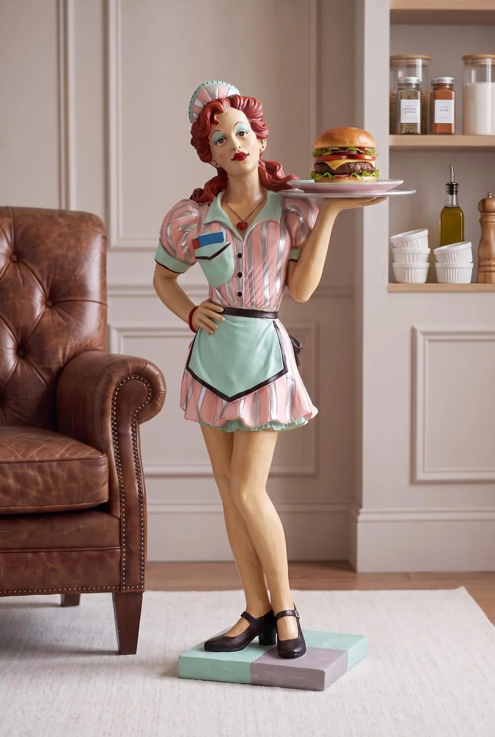 Retro Rosie Diner Dame Waitress Sculptural Pedestal Table