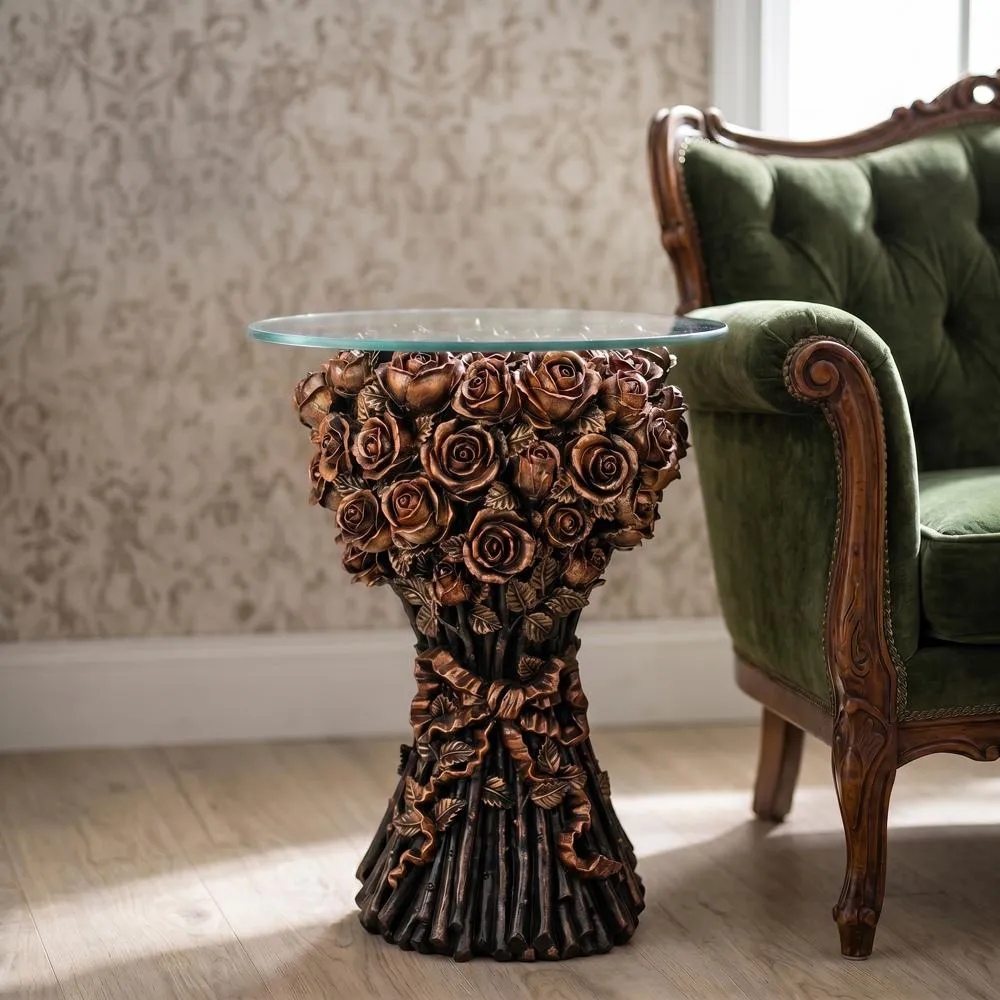 Bouquet of Roses Glass-Topped Sculptural Table