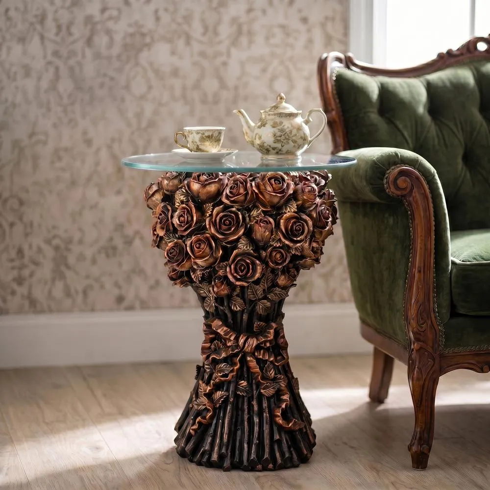 Bouquet of Roses Glass-Topped Sculptural Table