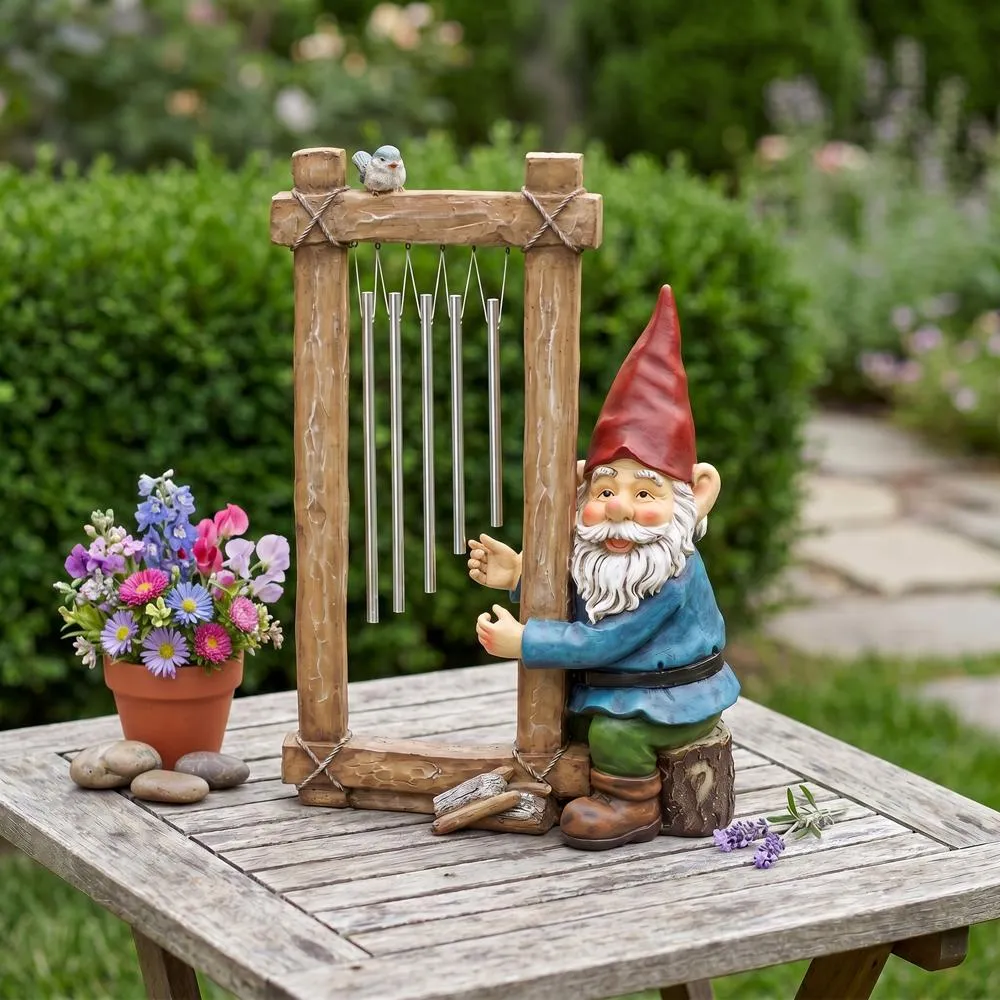 Ringing His Chimes Garden Gnome Statue