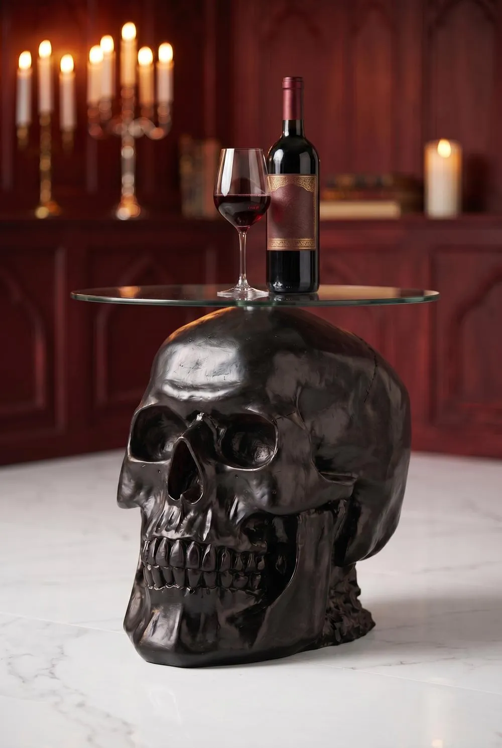 Lost Souls Gothic Skull Glass-Topped Table: Black