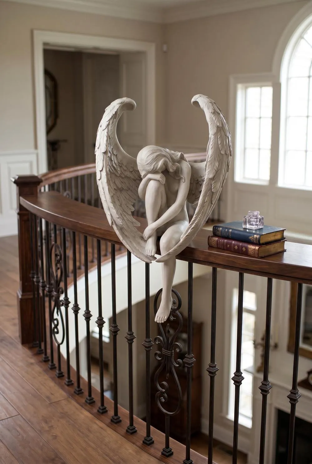 The Anguished Angel Long-Winged Sitting Statue