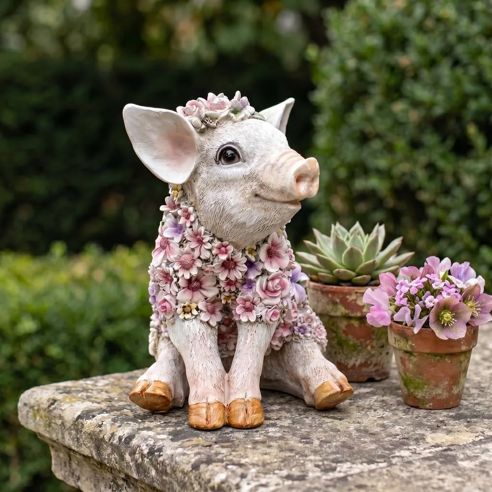 Flower Power Pig Farm Animal Statue