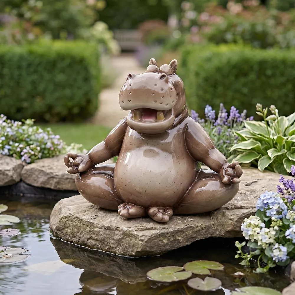 A Ton of Zen Yoga Hippo Garden Statue