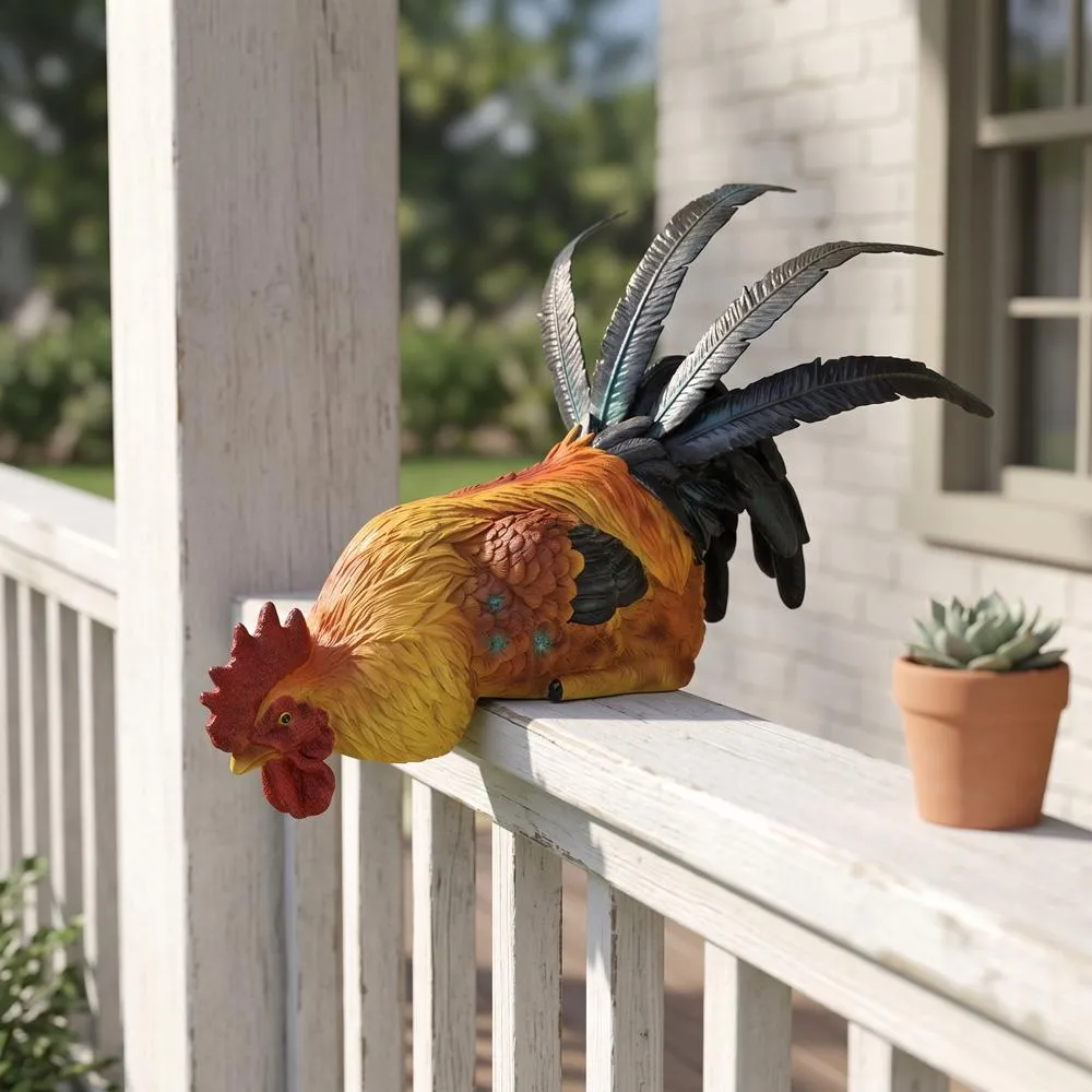 Rooster's Perch Sitting Chicken Statue