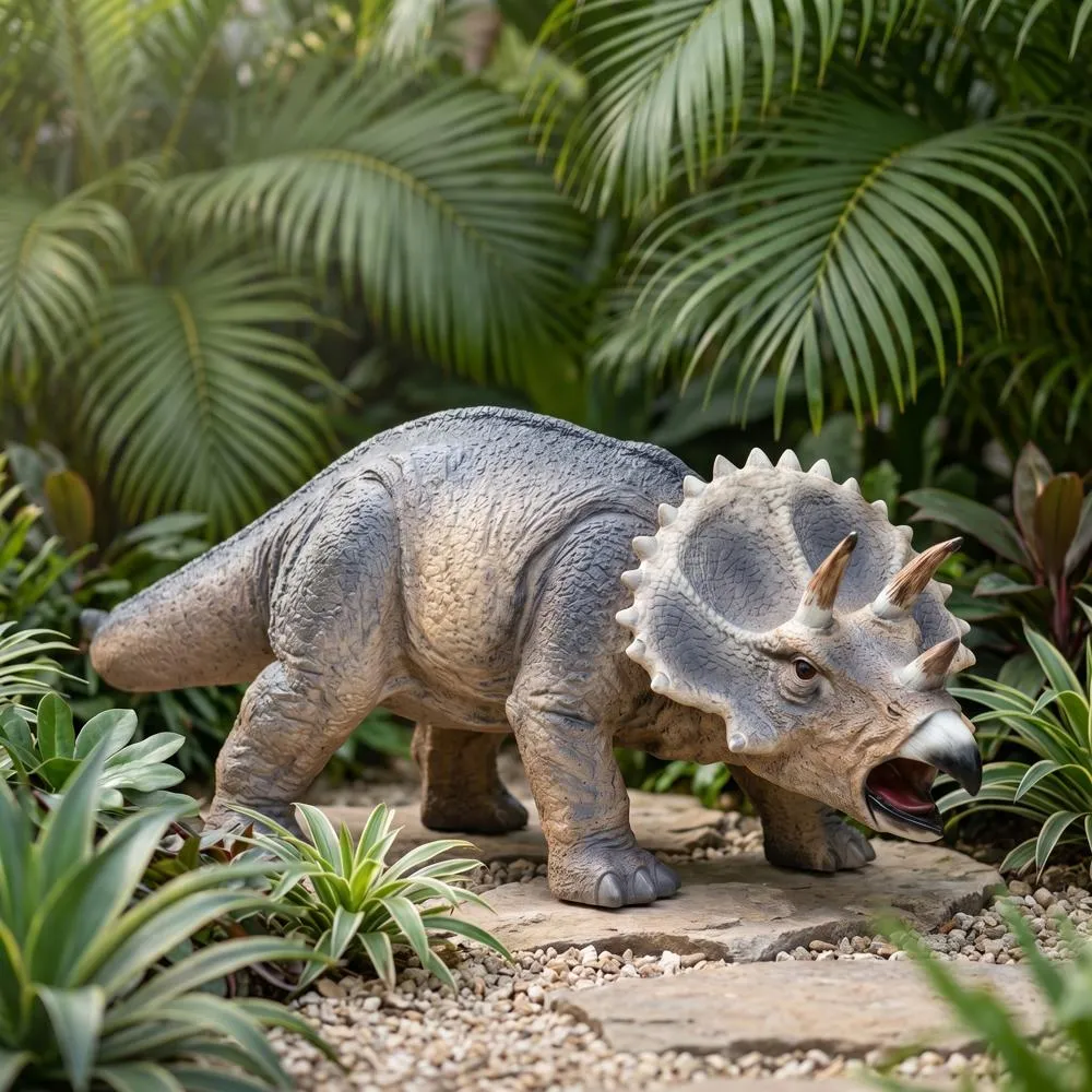 Scaled Jurassic Triceratops Dinosaur Statue