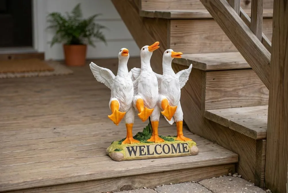 Delightful Dancing Ducks Welcome Sign Statue