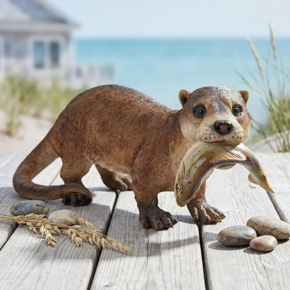 River Otter's Big Catch Garden Statue