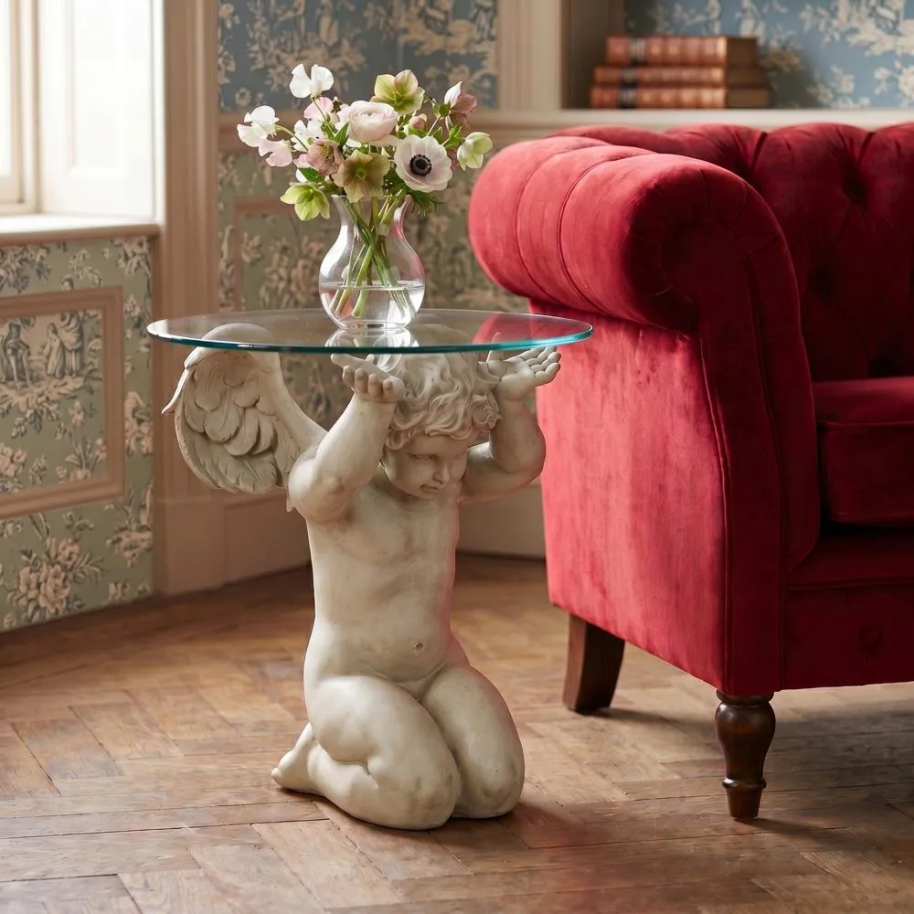 Cherubs Care Angelic Glass-Topped Sculptural Table
