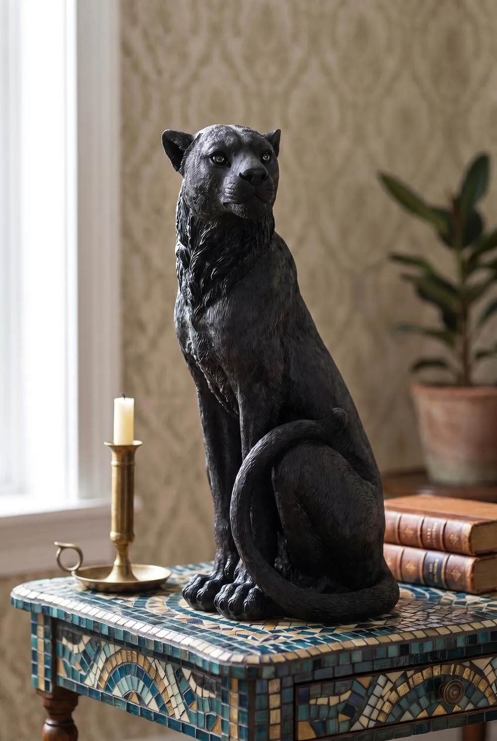 Pensive Panther Black Jaguar Statue