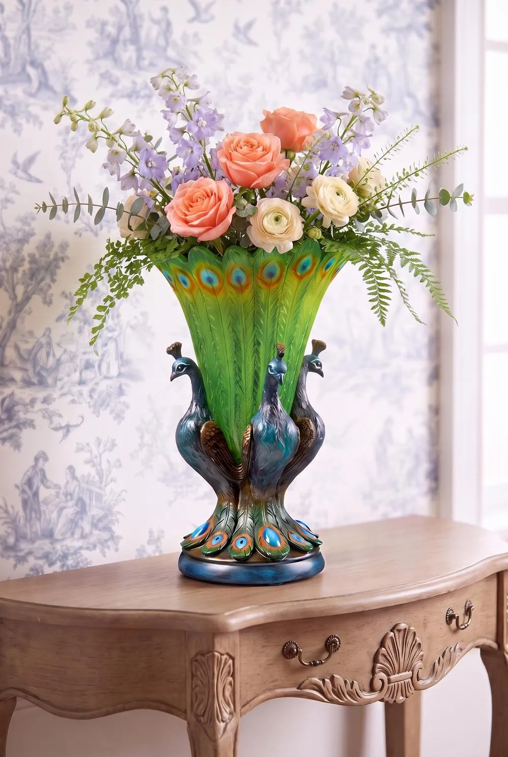 Grand Plumage Peacock Sculptural Vase