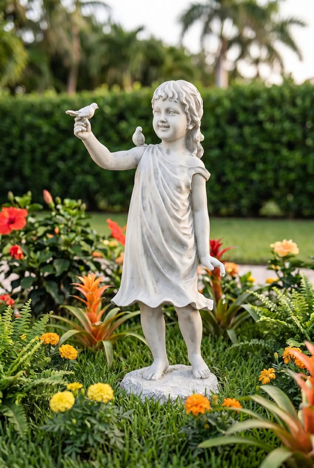 Mary Frances and her Feathered Friends Garden Girl Statue