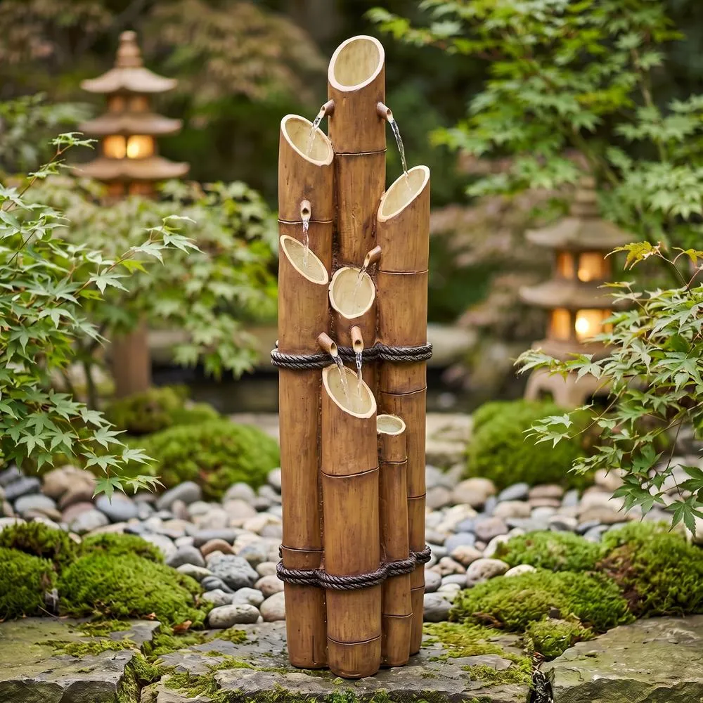 Cascading Bamboo Sculptural Garden Fountain: Medium