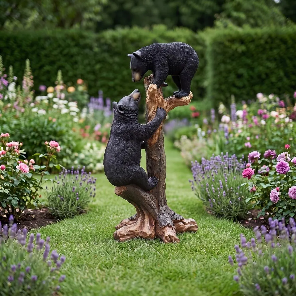 Climbing Cubs Black Bear Statue