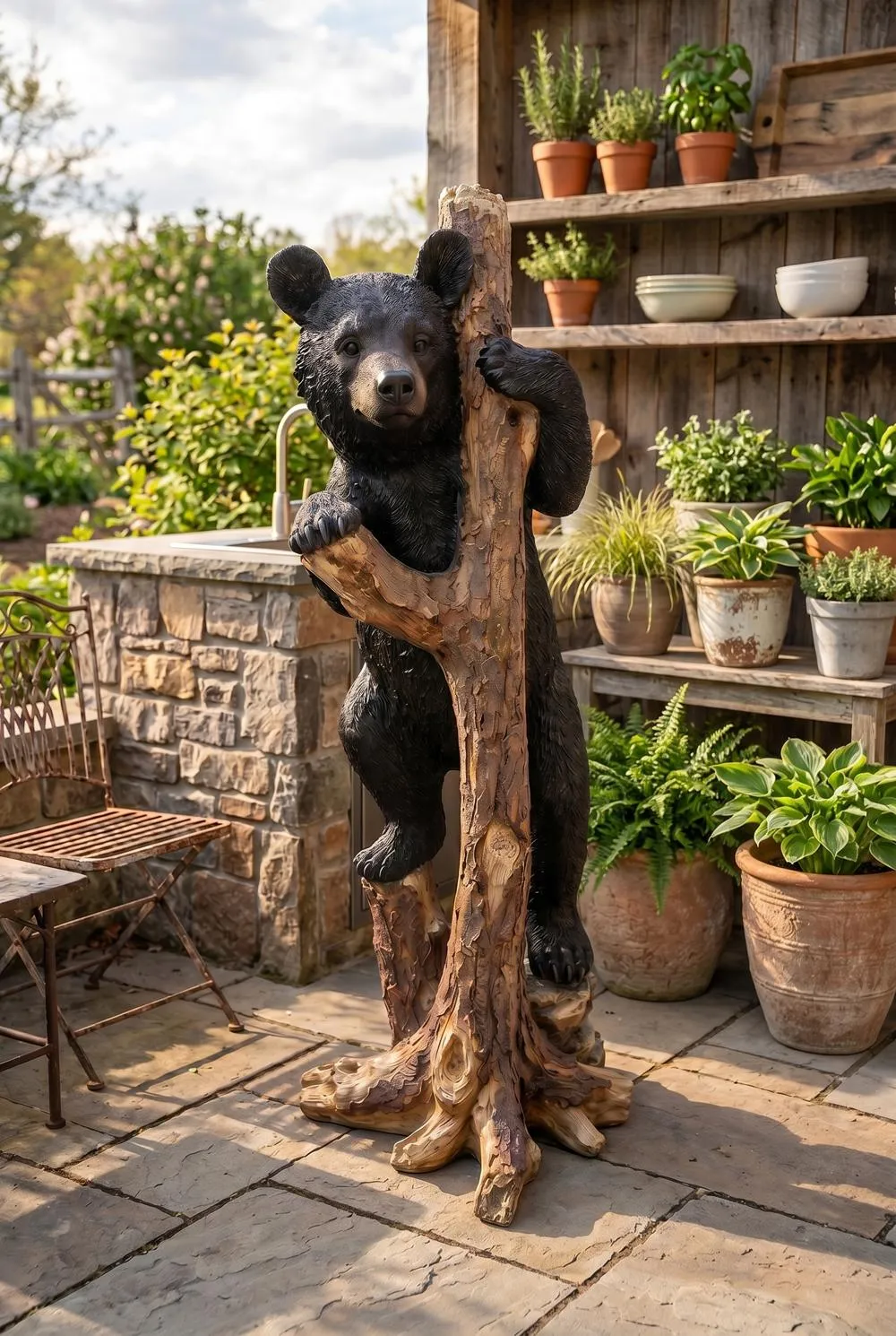 Up a Tree Bashful Black Bear Cub Statue