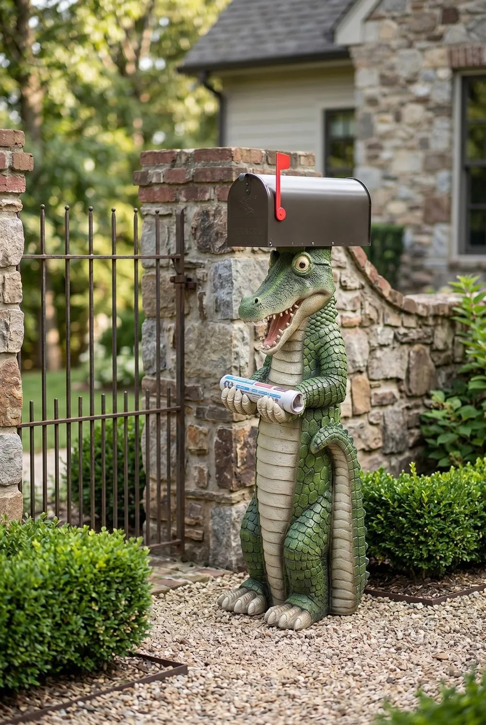 Postal Gator Mailbox Post Sleeve Statue