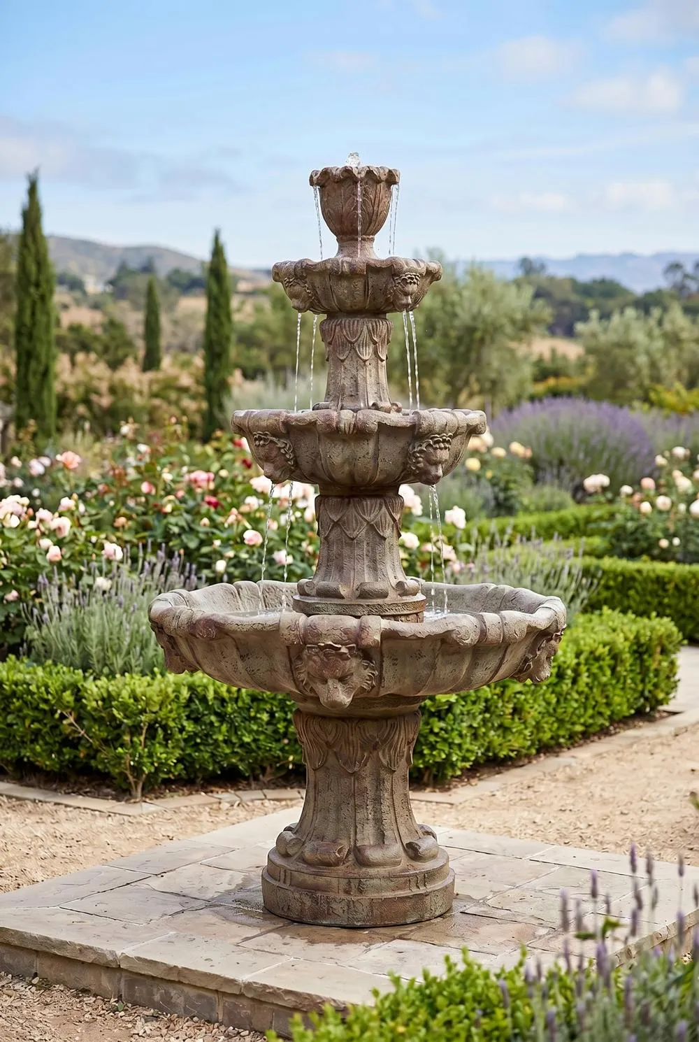 Medici Lion Four-Tier Fountain: Brown Stone Finish