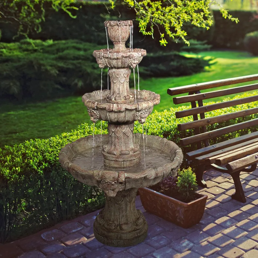 Medici Lion Four-Tier Fountain: Brown Stone Finish