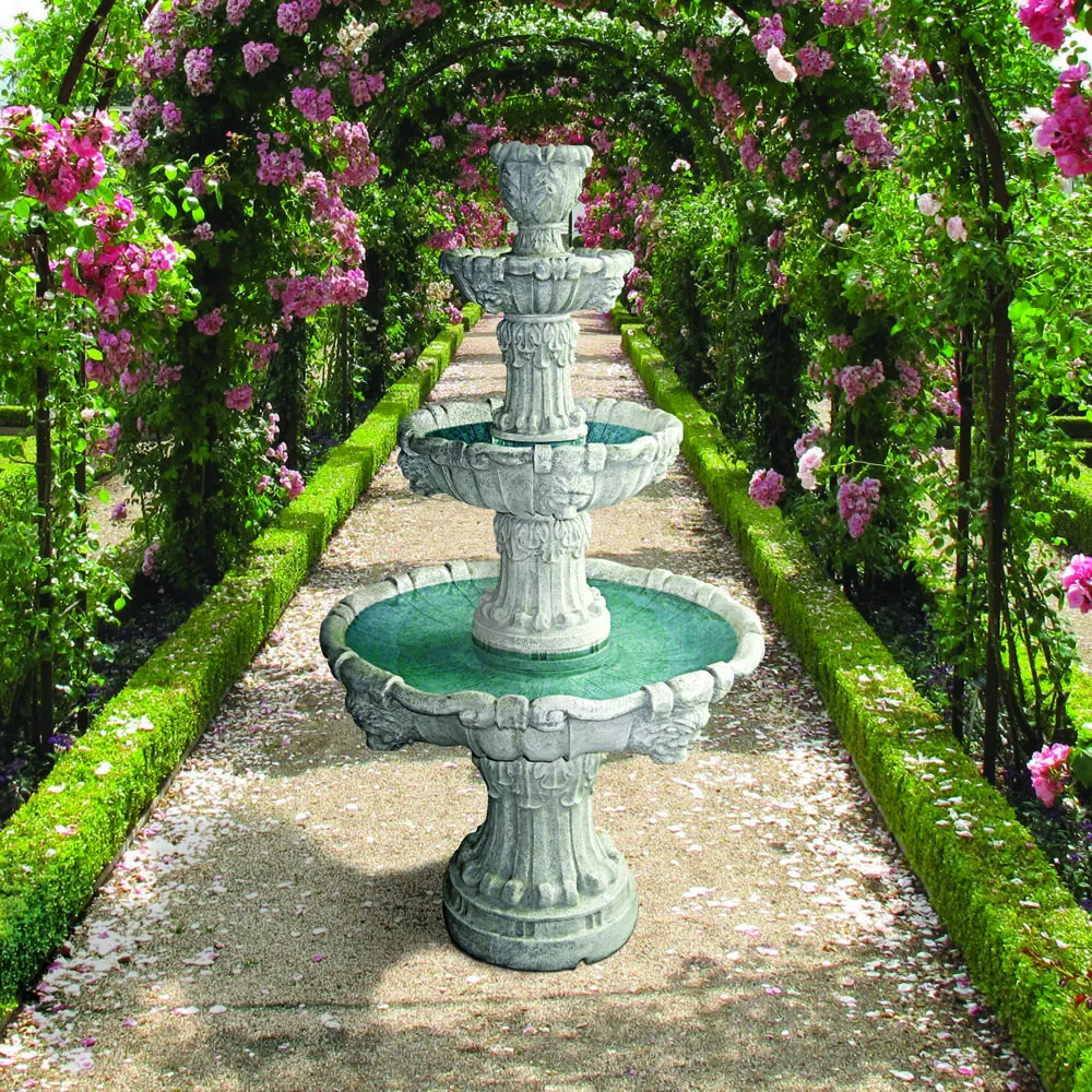 Medici Lion Four-Tier Fountain: Antique Stone Finish