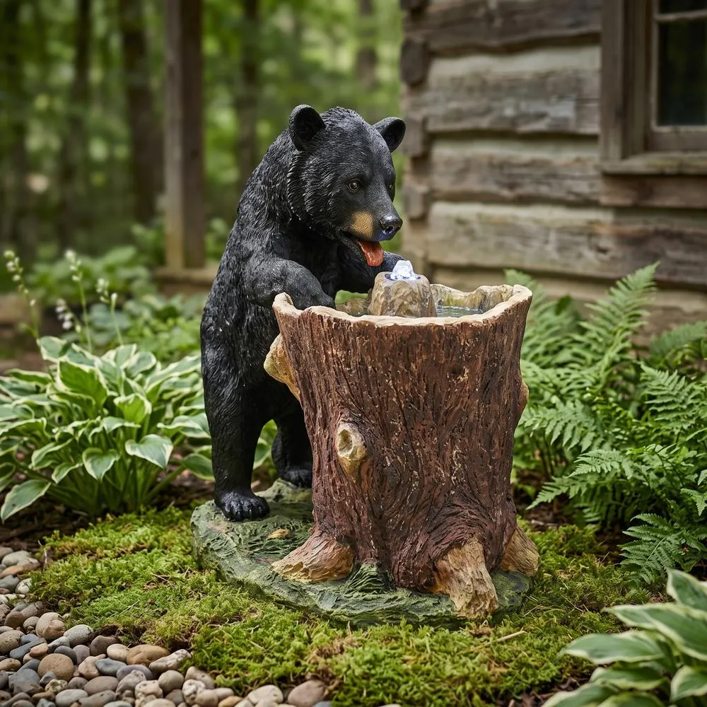 Guzzling Gulp Black Bear Garden Fountain