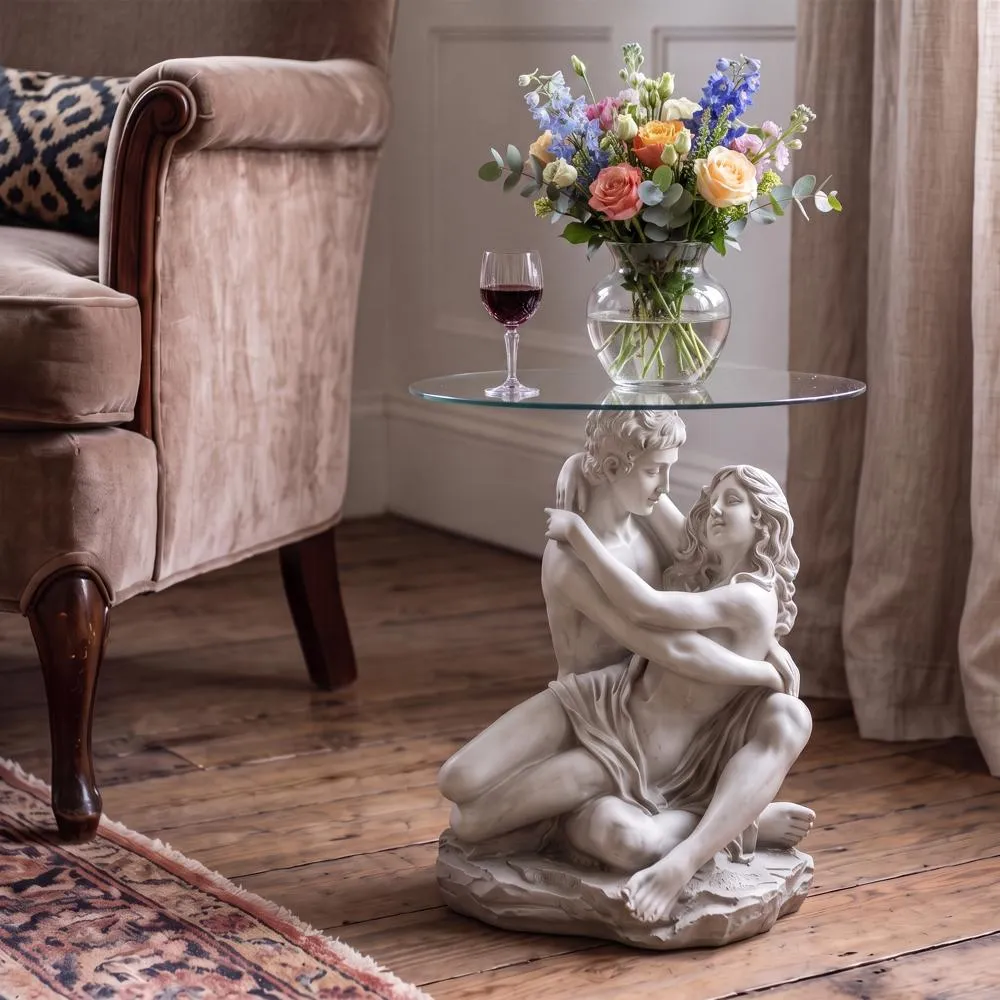 Lovers in the Arms of Romance Glass-Topped Sculptural Table