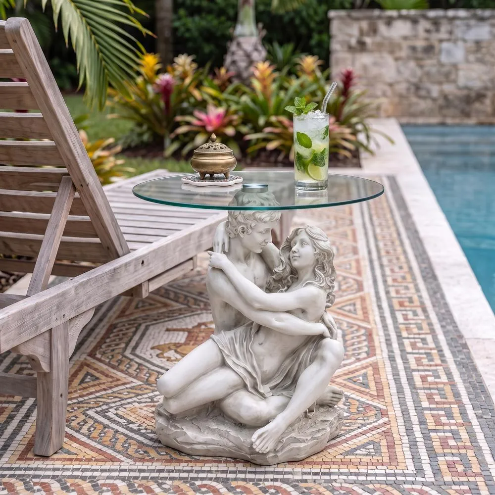 Lovers in the Arms of Romance Glass-Topped Sculptural Table