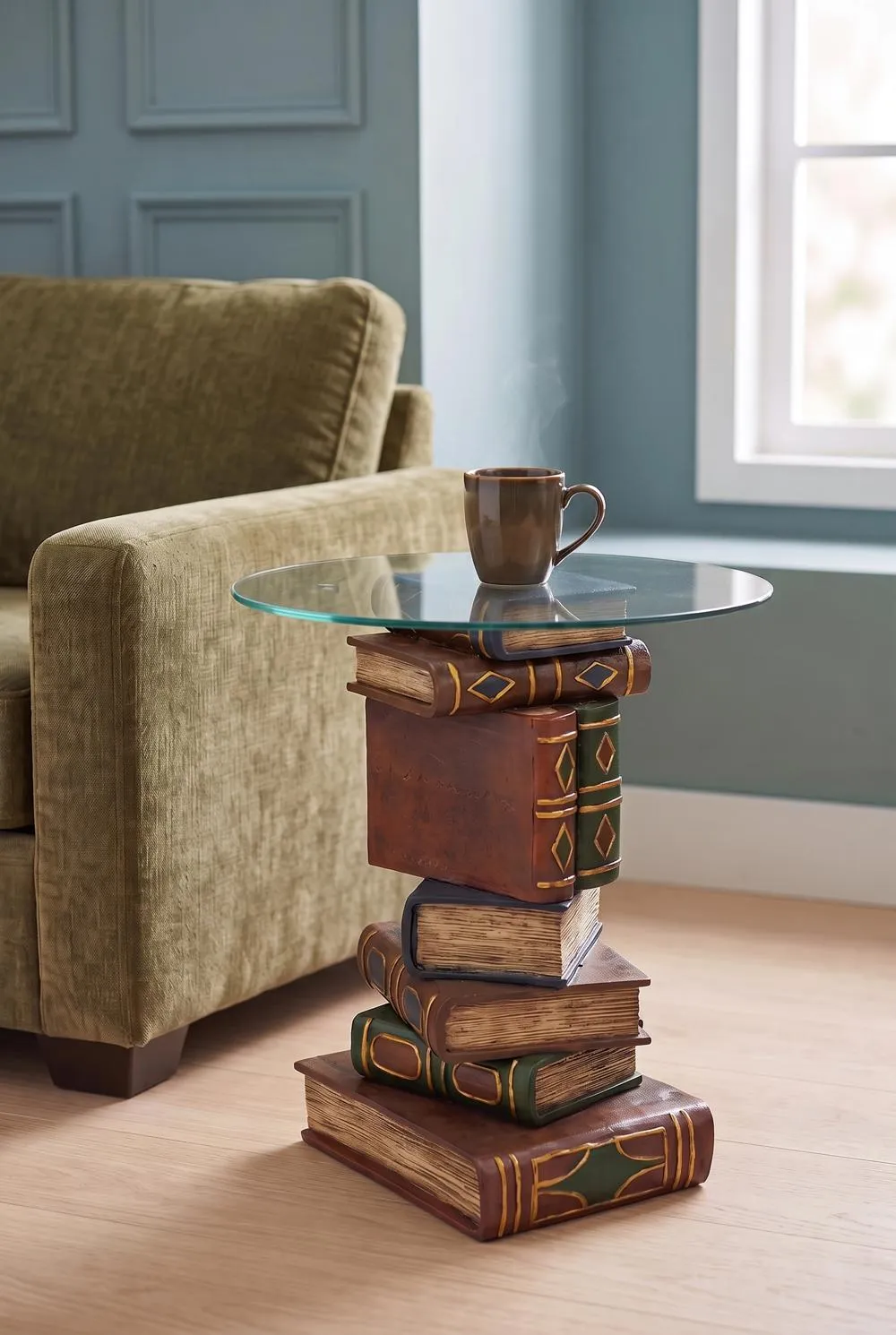 Stacked Volumes Sculptural Glass-Topped Book Table