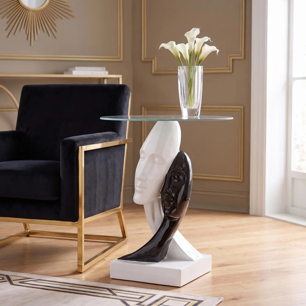 Lovers in Black and White Sculptural Glass-Topped Table