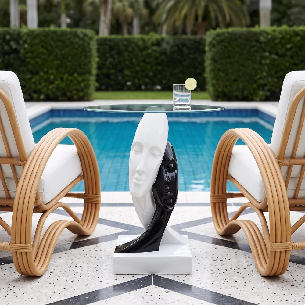 Lovers in Black and White Sculptural Glass-Topped Table