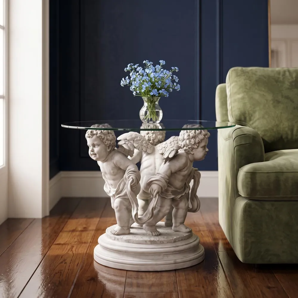 Bernini's Cherubs Glass-Top Sculptural Table