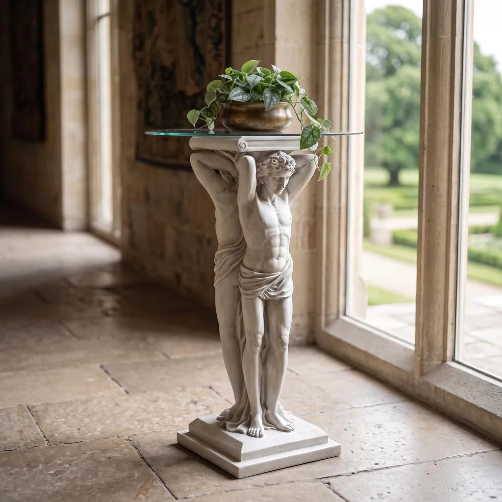 Hermitage Atlantes Glass-Topped Pedestal Table
