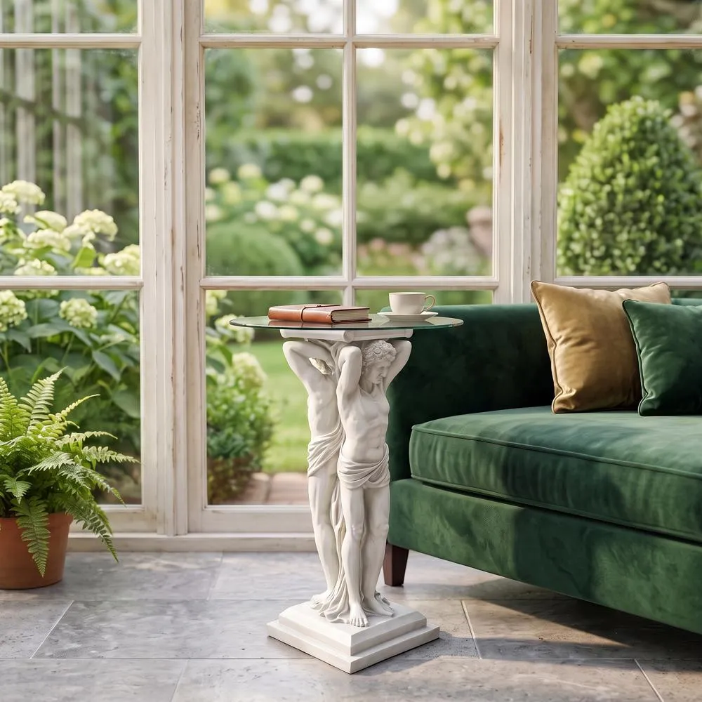 Hermitage Atlantes Glass-Topped Pedestal Table