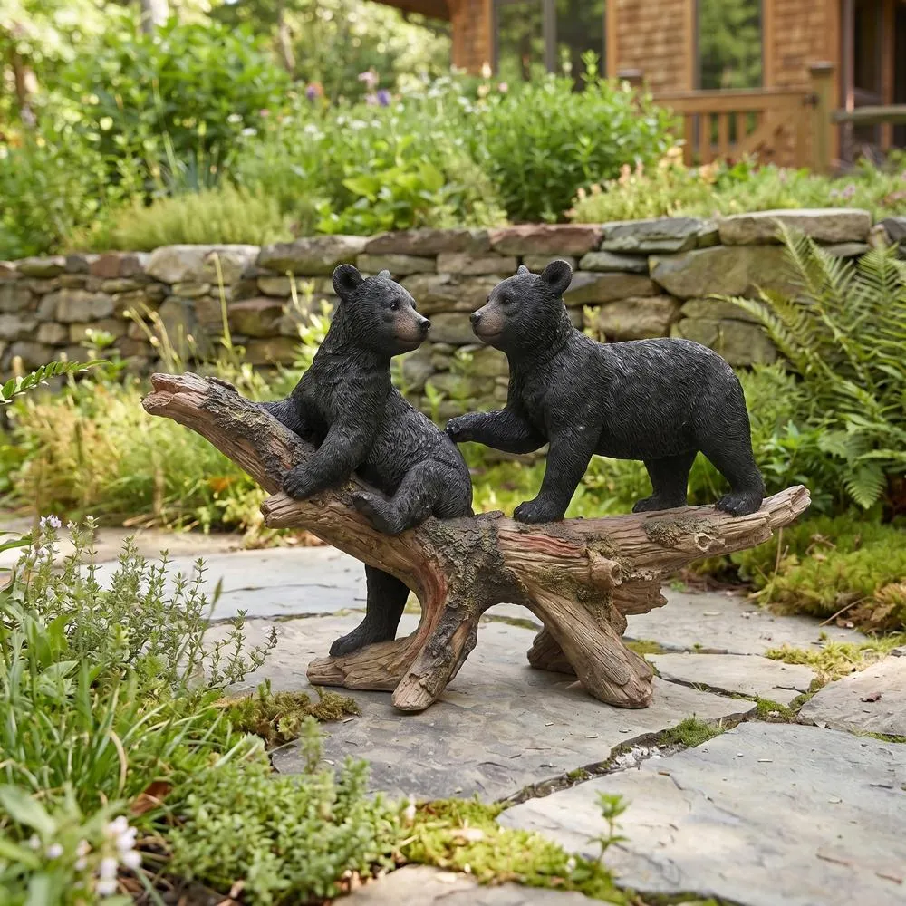 Mischievous Woodland Black Bear Cubs Statue