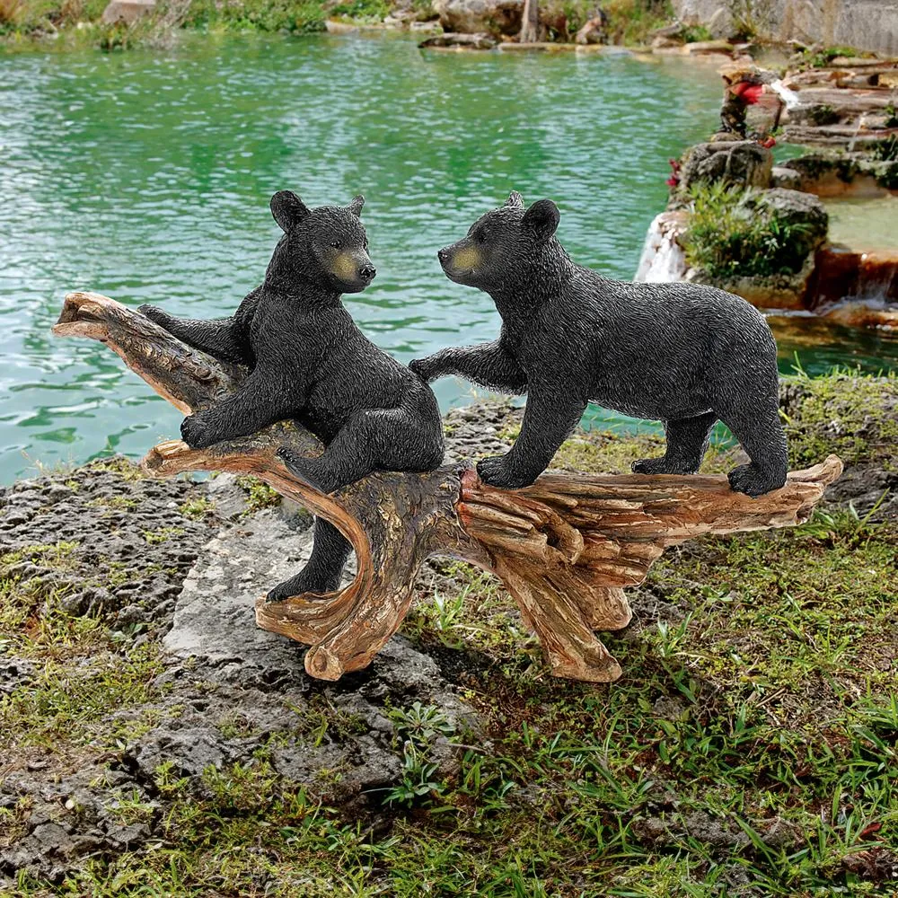 Mischievous Woodland Black Bear Cubs Statue