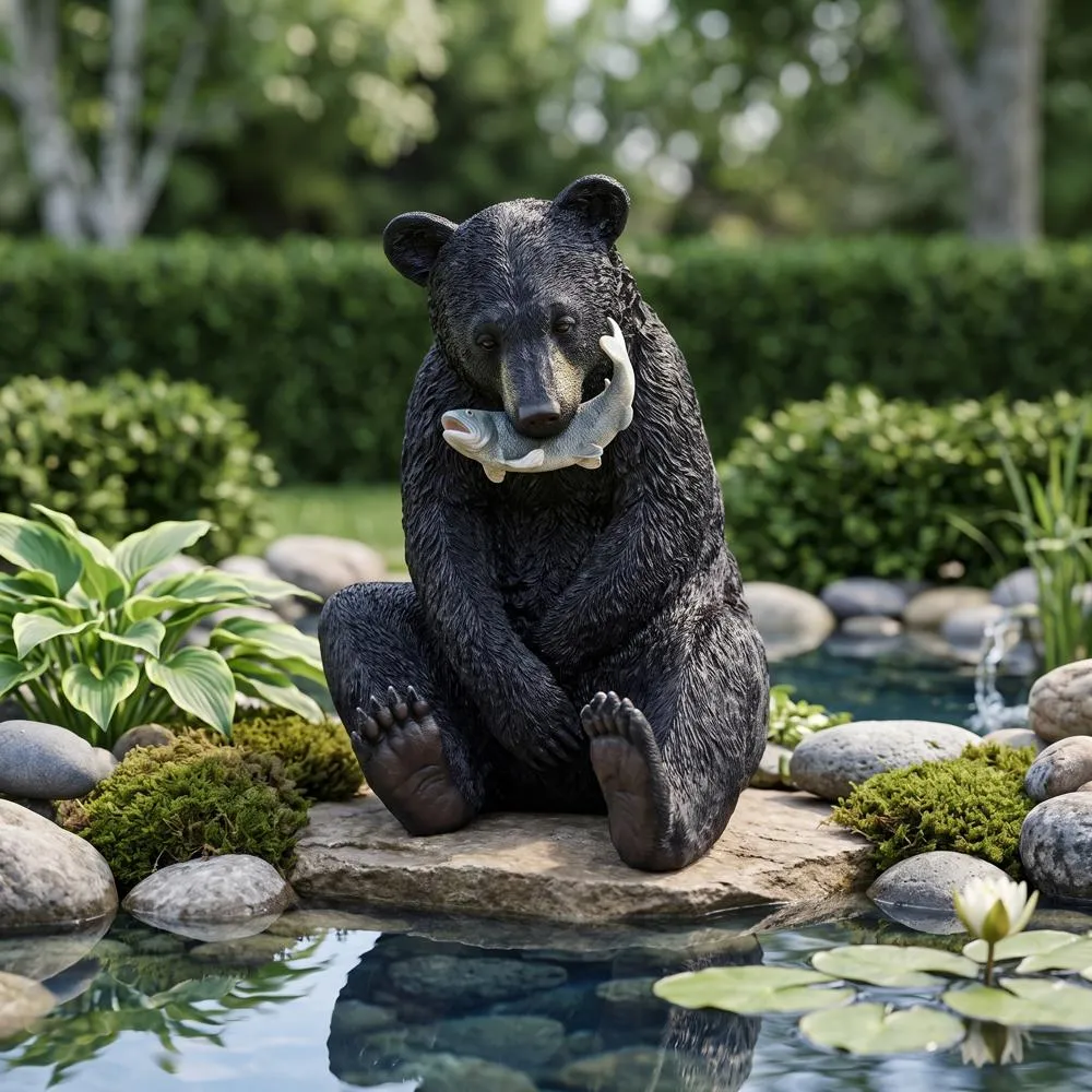 The Expert Fisherman Black Bear Statue