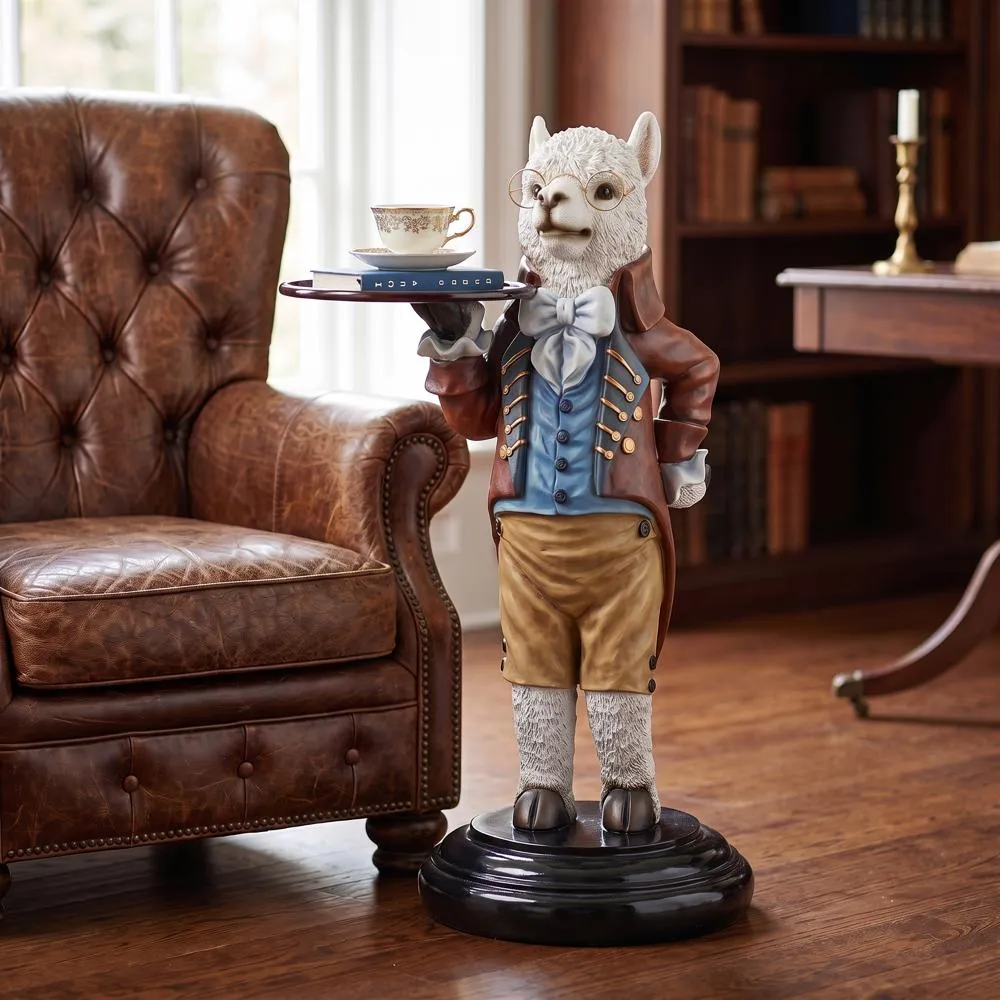 Alfred the Alpaca Butler at Your Service Sculptural Pedestal Table