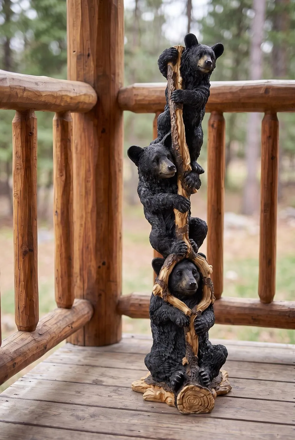 Black Bear Cubs Up a Tree Statue