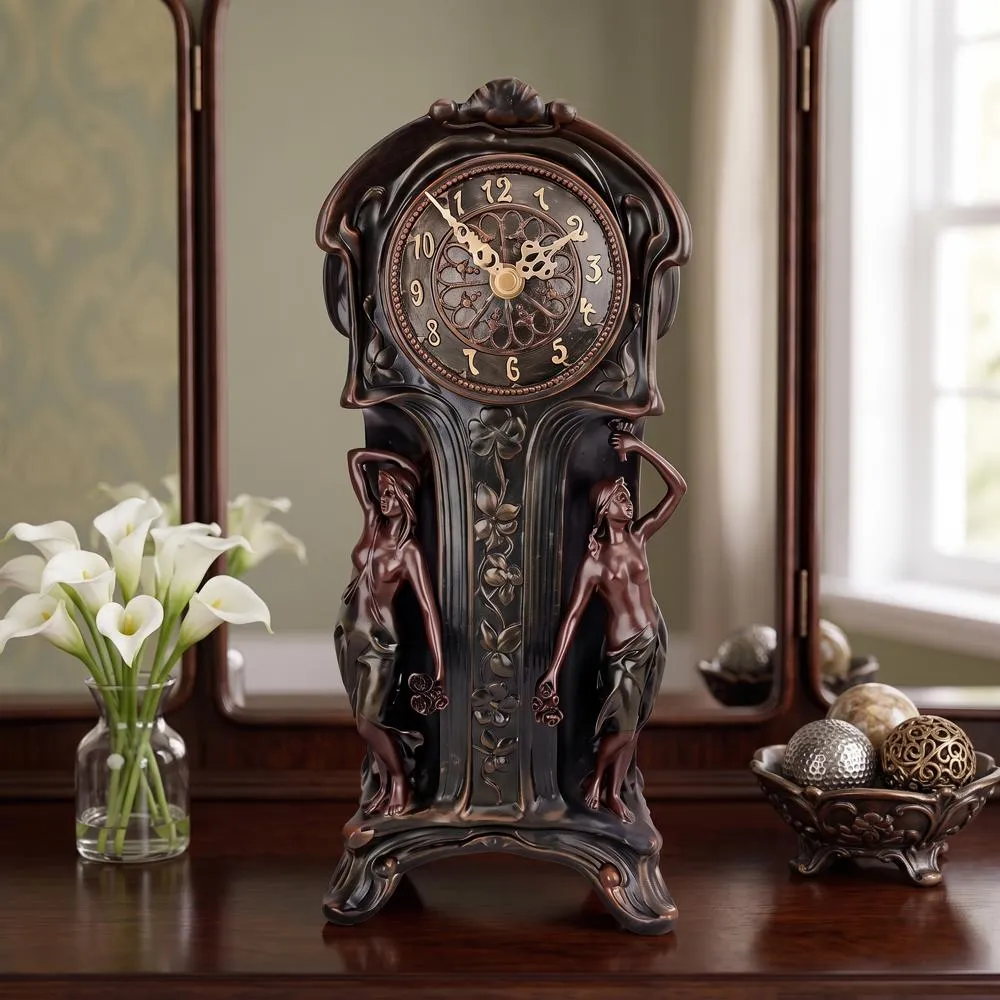Dual Maiden Art Nouveau Mantelpiece Clock