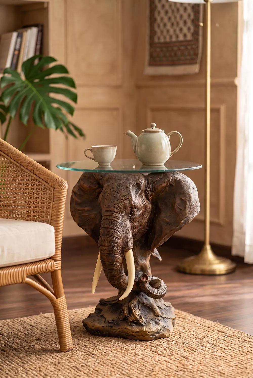Lord Earl Houghton's Elephant Trophy Glass-Topped Sculptural Table