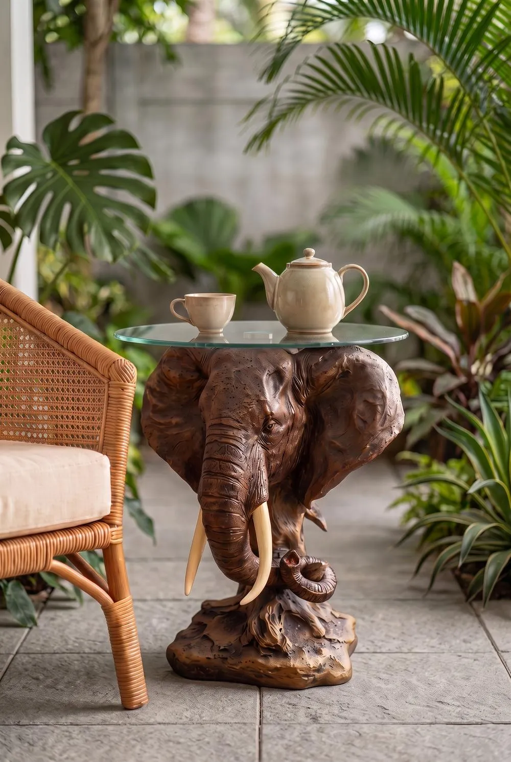 Lord Earl Houghton's Elephant Trophy Glass-Topped Sculptural Table