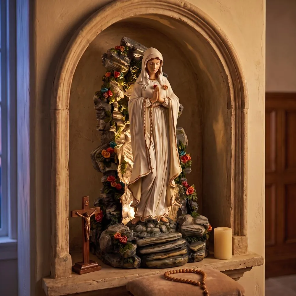 Blessed Virgin Mary Illuminated Garden Grotto Statue