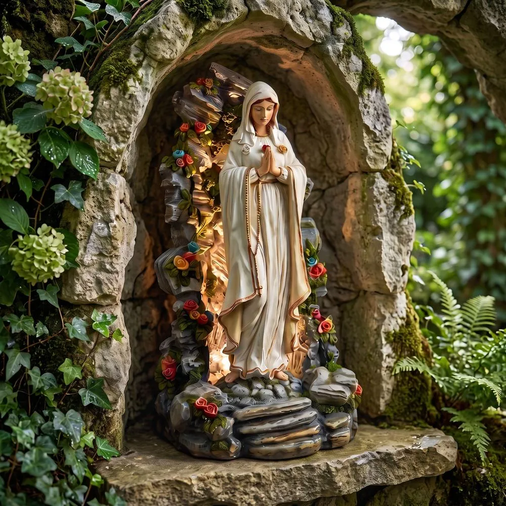 Blessed Virgin Mary Illuminated Garden Grotto Statue