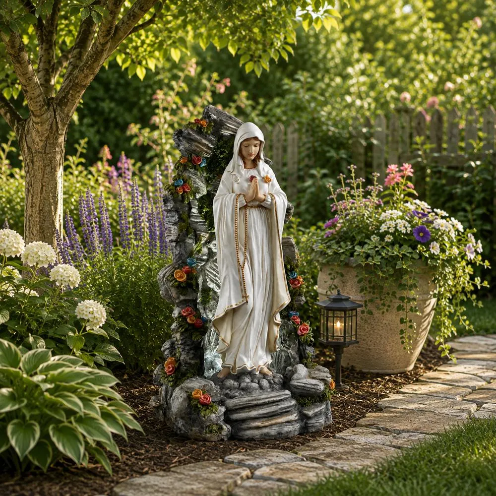 Blessed Virgin Mary Illuminated Garden Grotto Statue