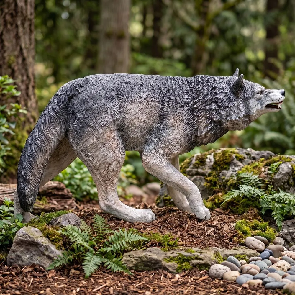 Call of the Wild: Growling Gray Wolf Statue