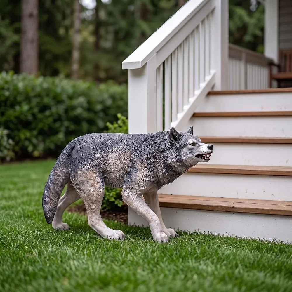 Call of the Wild: Growling Gray Wolf Statue