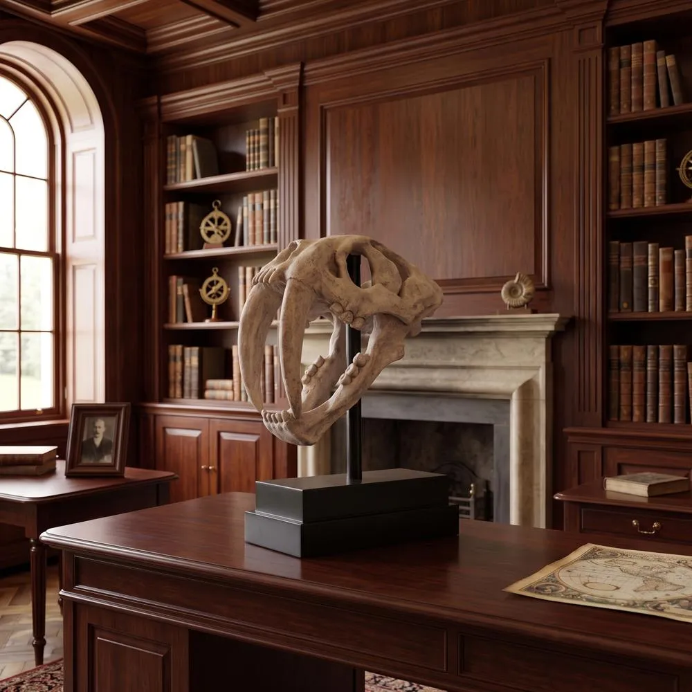 Saber-Toothed Tiger Skull Fossil Statue