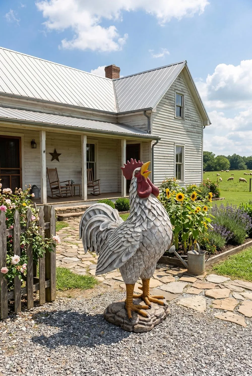 Cock-a-doodle-do, Giant Roadside Rooster Garden Statue